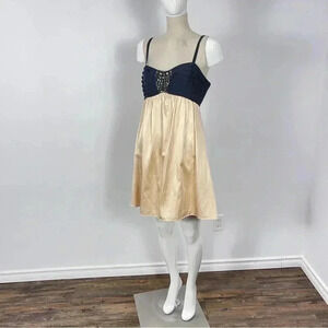 BCBGMaxAzria Y2K Silk Babydoll Dress – Black & Cream Embellished Mini